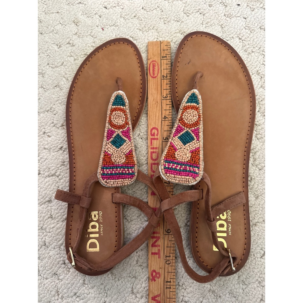 Diba Brown Beaded Thong Sandals Women Size 8 Multi Color Boho Flat Ankle Strap